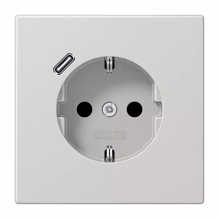 Presa Jung SCHUKO 16 A 250 V ~, con caricatore USB 1 x tipo C, protezione tattile avanzata integrata, serie LS, grigio chiaro LS1520-18CLG