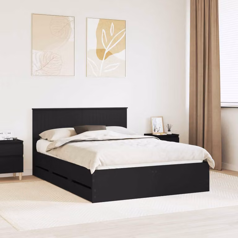 Struttura letto moderna vidaXL in legno ingegnerizzato nero con cassetti L/P/H: 200 x 140 x 90 cm