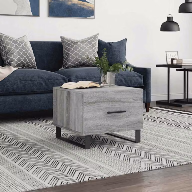 vidaXL Tavolino da Salotto Quadrato Grigio in Legno e Metallo L/P/H: 50 x 50 x 40 cm