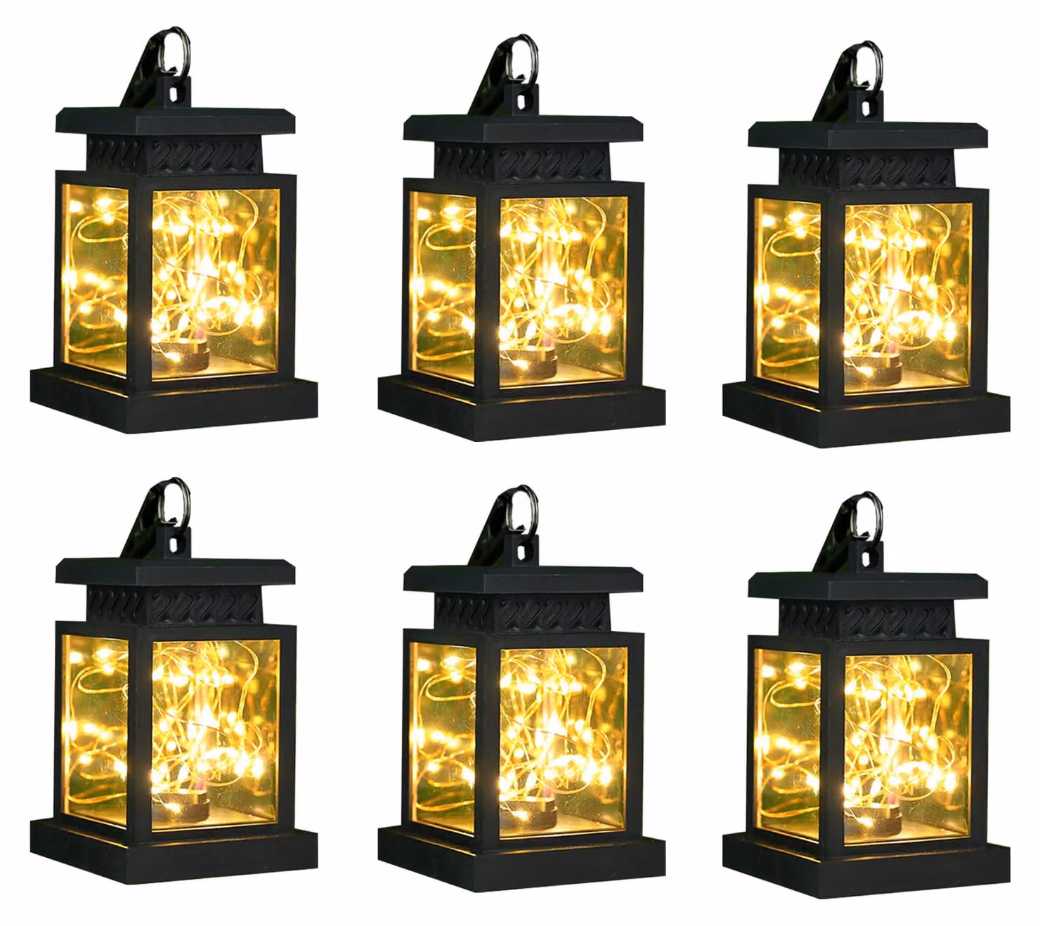 Set di lanterne solari, 6 pezzi, impermeabili, con luce LED bianco caldo
