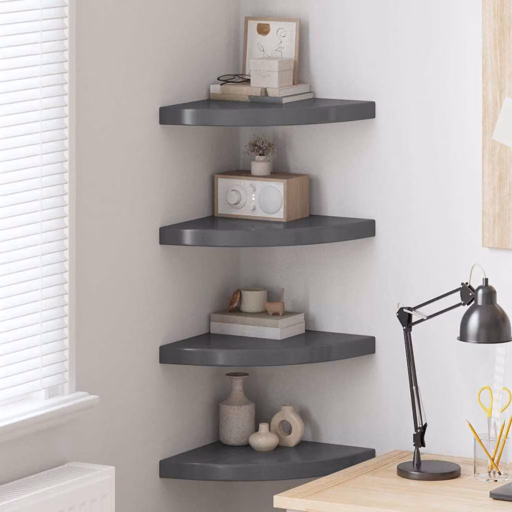Set di 4 Scaffali Angolari da Parete vidaXL in MDF Grigio Lucido L/P/H: 35 x 35 x 3,8 cm