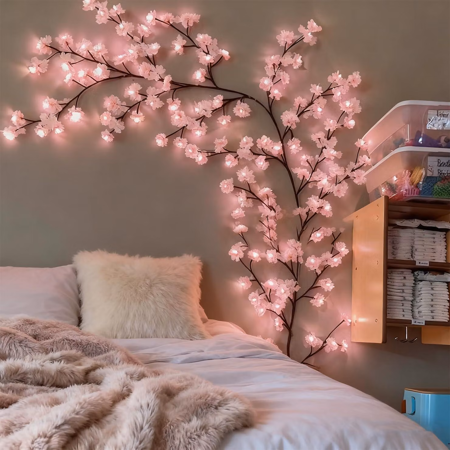 Catena luminosa a forma di fiori di ciliegio, 144 LED, alimentazione USB, telecomando, 8 modalità