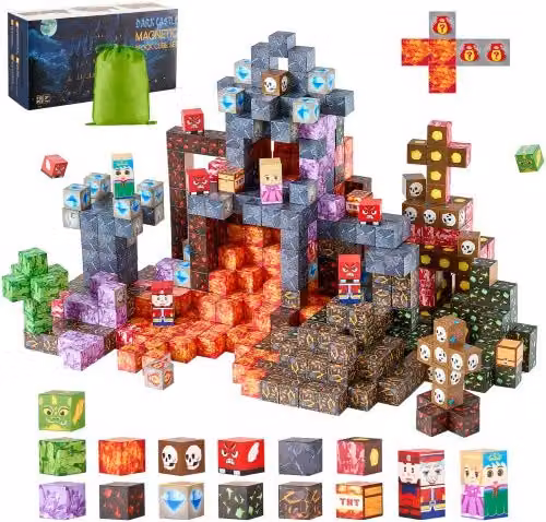 VEVOR Set di 150 Blocchi Magnetici Multicolore per Bambini, Cubi da Costruzione Sensoriali STEM Montessori e Giocattoli Impilabili Fantasy