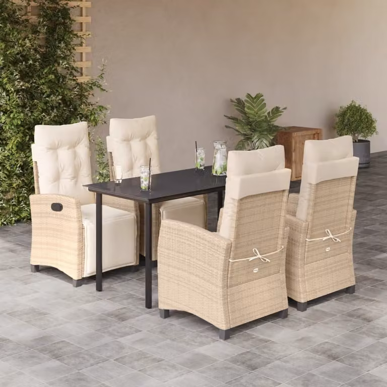 Maison Exclusive - Set da pranzo da giardino 5 pezzi con cuscini in polyrattan beige