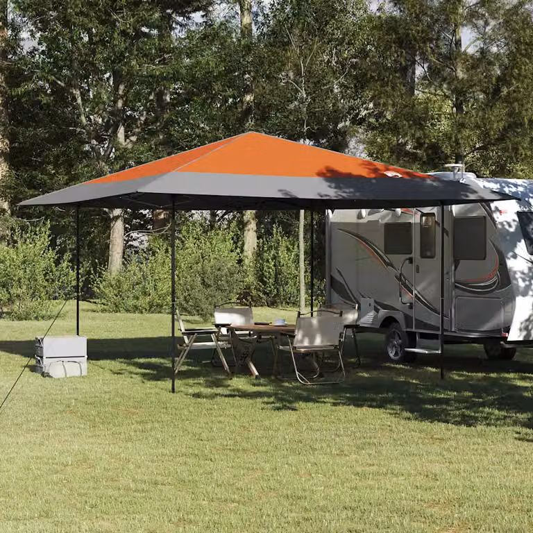 vidaXL Tenda Gazebo in Tessuto di Poliestere Arancione e Bianco L/P/H: 395 x 395 x 251 cm