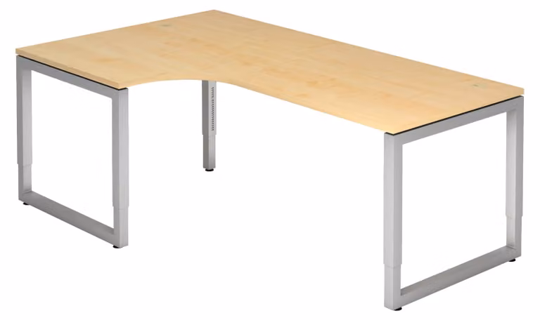 bümö Scrivania Serie-R - Decorazione: acero, struttura: argento, dimensioni: scrivania angolare 200 x 120 cm