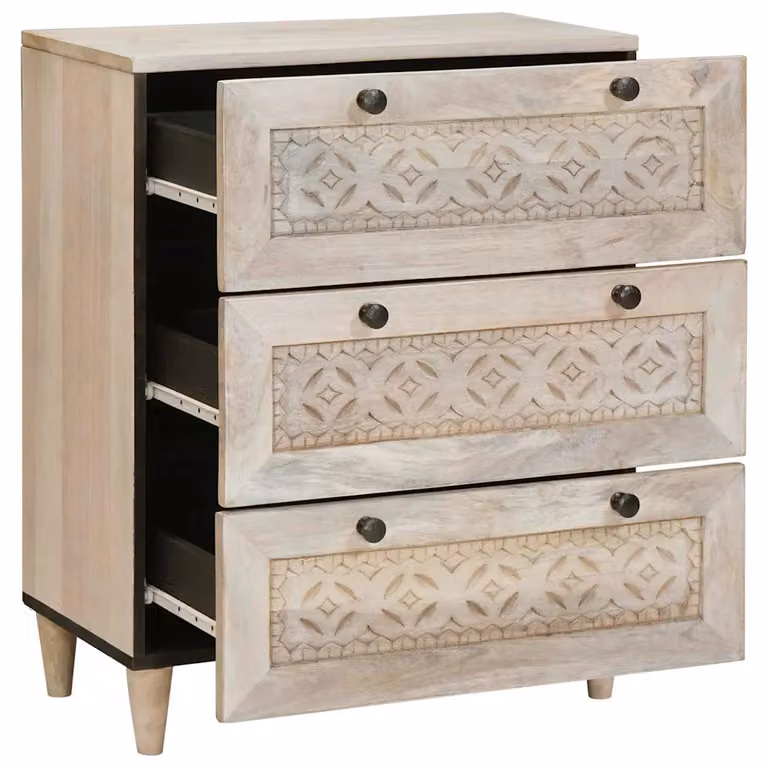 Credenza moderna vidaXL in legno massello di mango Bianco L: 60 cm, P: 33 cm, H: 75 cm