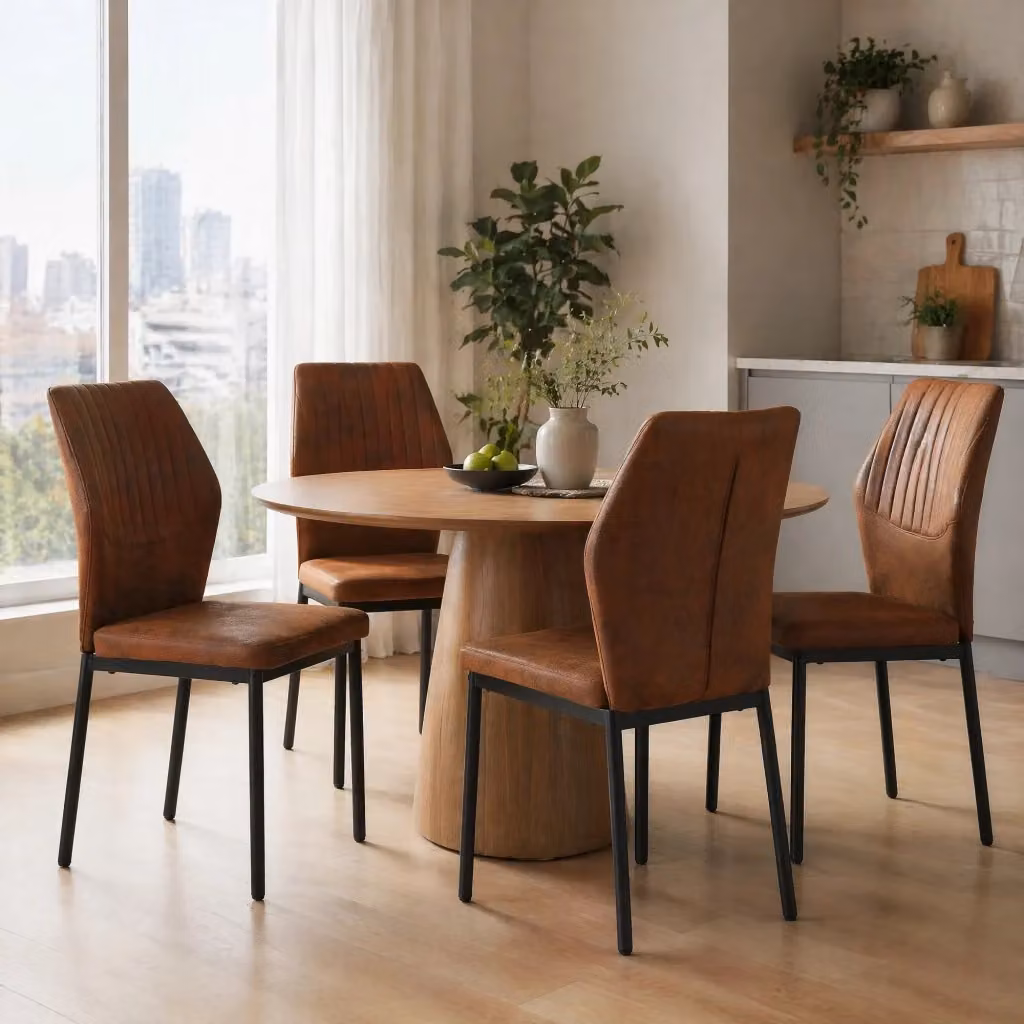 Set di 4 sedie da pranzo moderne MODFU in tessuto e similpelle marrone e nero con struttura in metallo – 2