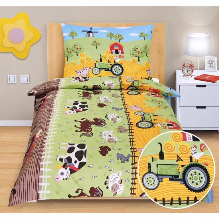 Biancheria da letto in cotone per bambini, taglia junior - 140x200 cm. Coperta - 70x90 cm - verde