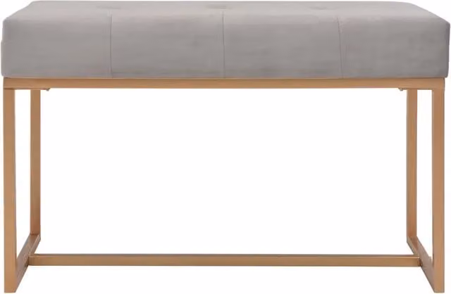 Panca moderna in velluto grigio con dettagli oro e struttura in metallo, L: 80 cm, H: 45 cm, P: 36 cm