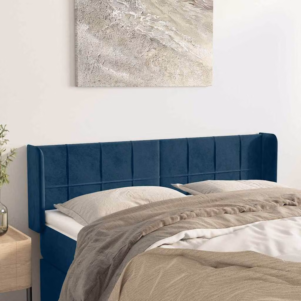Testiera ad orecchio vidaXL in velluto blu scuro, L: 147 cm, P: 16 cm, H: 78-88 cm