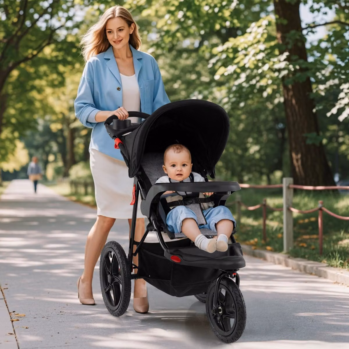 Passeggino sportivo jogger offroad pieghevole Costway nero con ruote in gomma per bambini fino a 48 mesi