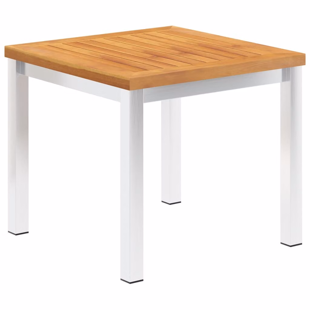 The Living Store Tavolino da giardino 45x45x38 cm in legno massiccio di acacia acciaio inox