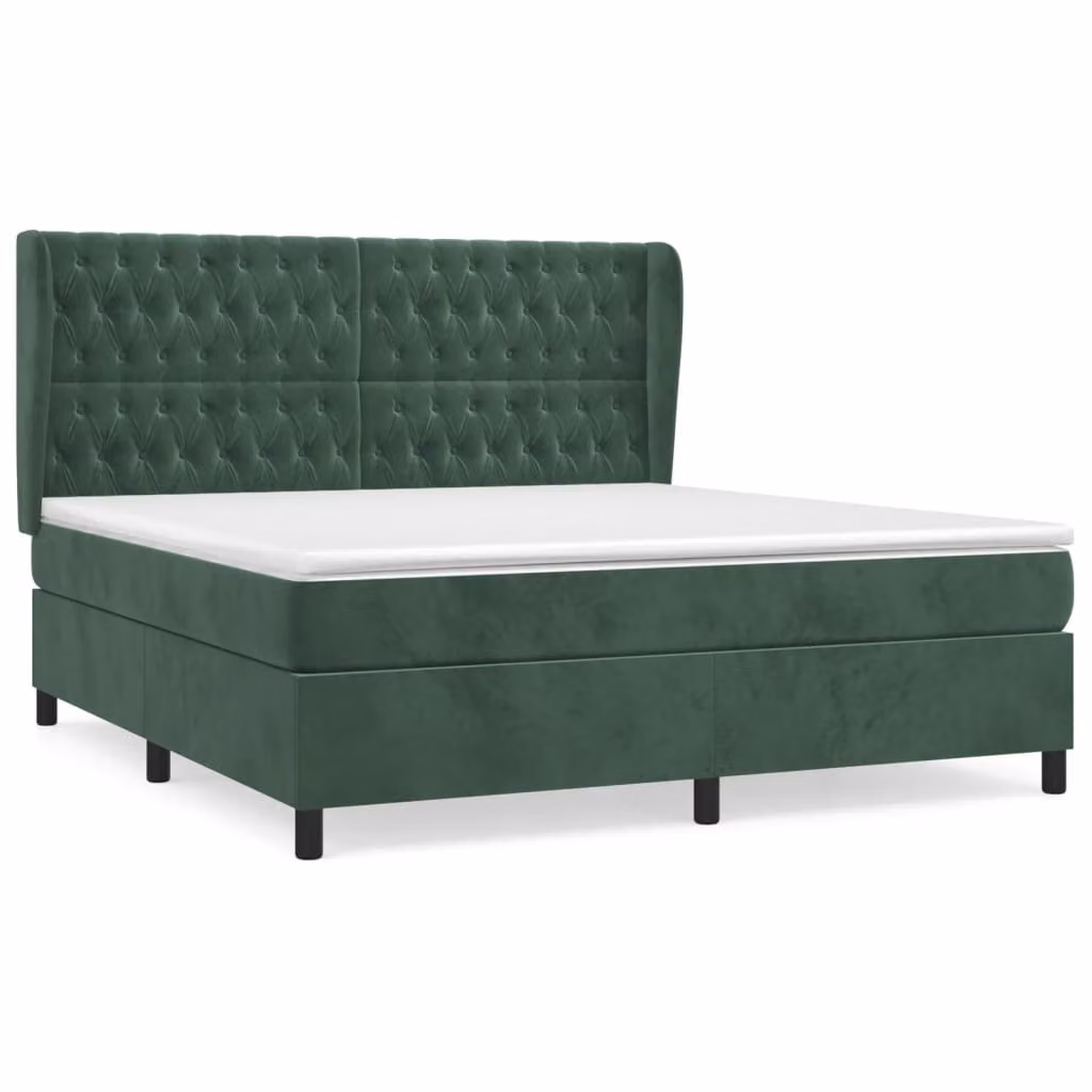 Giroletto a Molle con Materasso Verde Scuro 160x200 cm Velluto