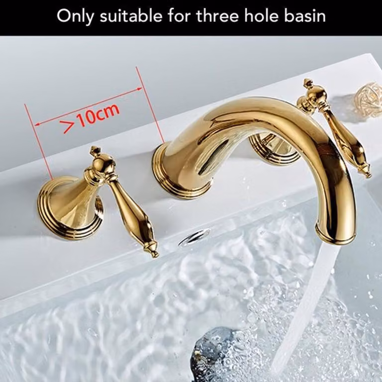 Miscelatore per bagno: 3 fori, elevata resistenza alla pressione, doppio manopola, sistema anti-goccia, altezza del beccuccio: 11,5 cm