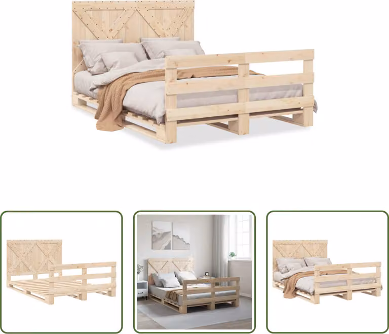 The Living Store Letto in legno massiccio con testiera 140x200 cm in pino