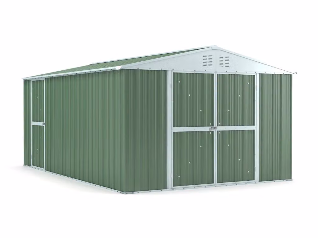 Capanno da giardino NOTEK in acciaio zincato verde con deposito per attrezzi e utensili L: 459 cm, P: 327 cm, H: 215 cm – 2