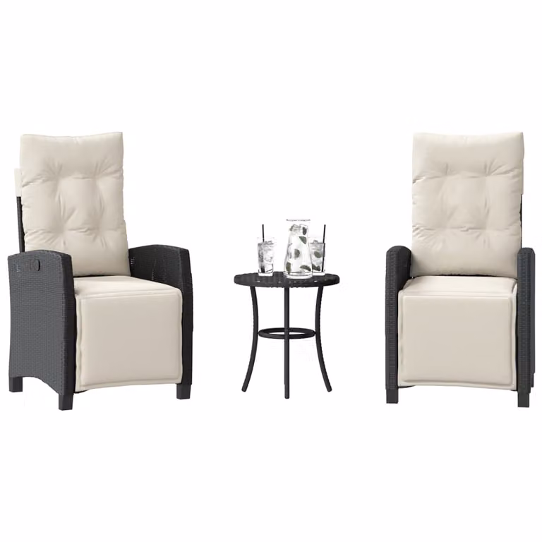 Set da Bistrò vidaXL in Polyrattan Nero con Cuscini per Giardino e Balcone