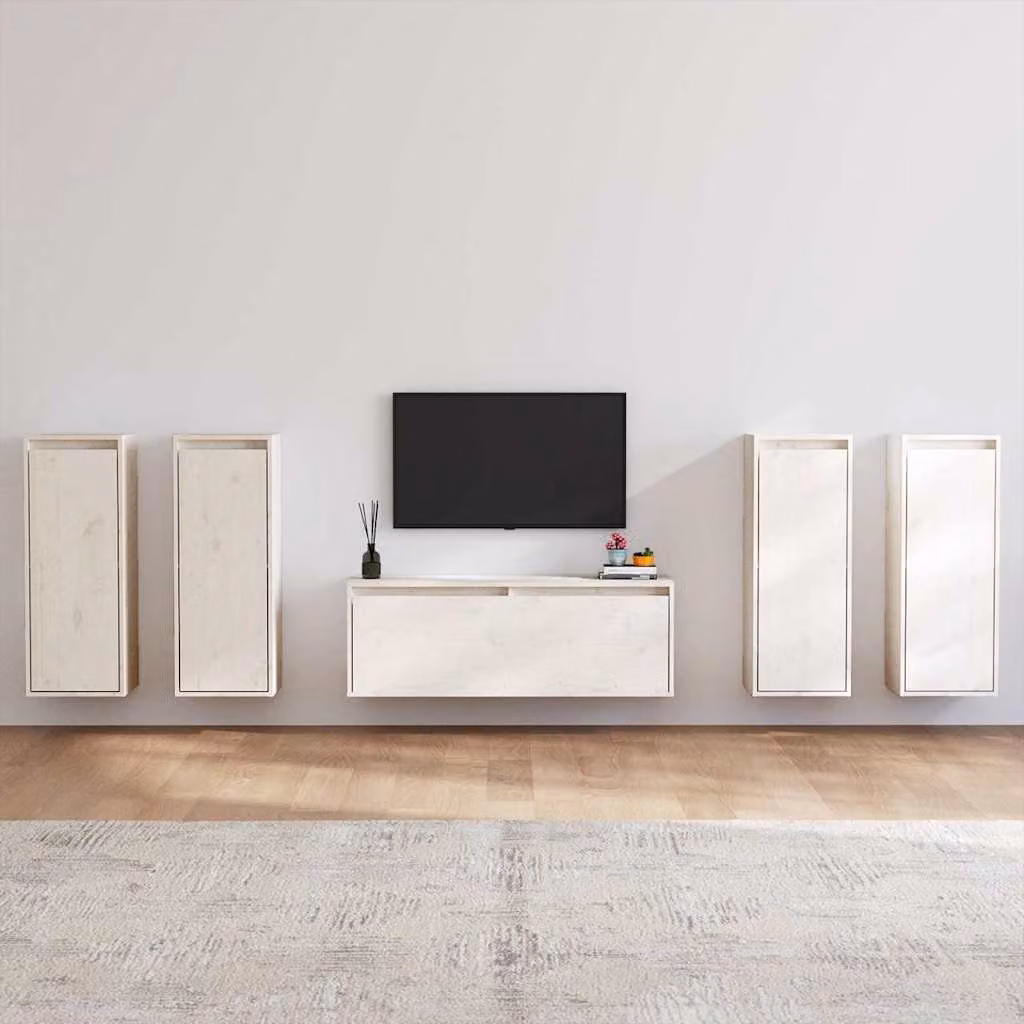 Set di 5 mobili porta TV vidaXL in legno massello di pino bianco lacquered per soggiorno moderno, da appendere alla parete