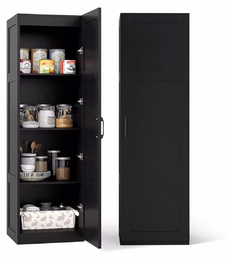 COSTWAY, mobiletto alto a 4 ripiani, armadietto stretto, mobiletto a terra con porta, organizer per dispensa 40x37,5x150 cm, ideale per la cucina, colore nero