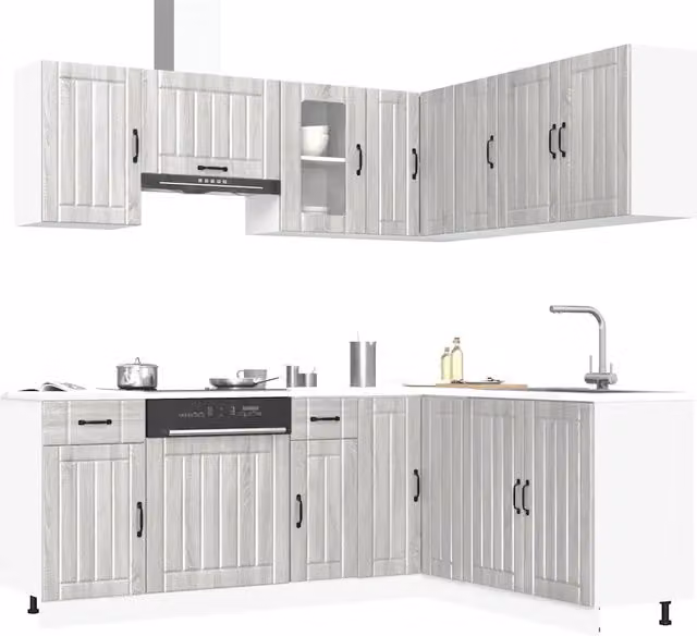 Set Mobili da Cucina Moderno vidaXL Grigio in Legno e MDF con Ante a Battente e Mensole Interne