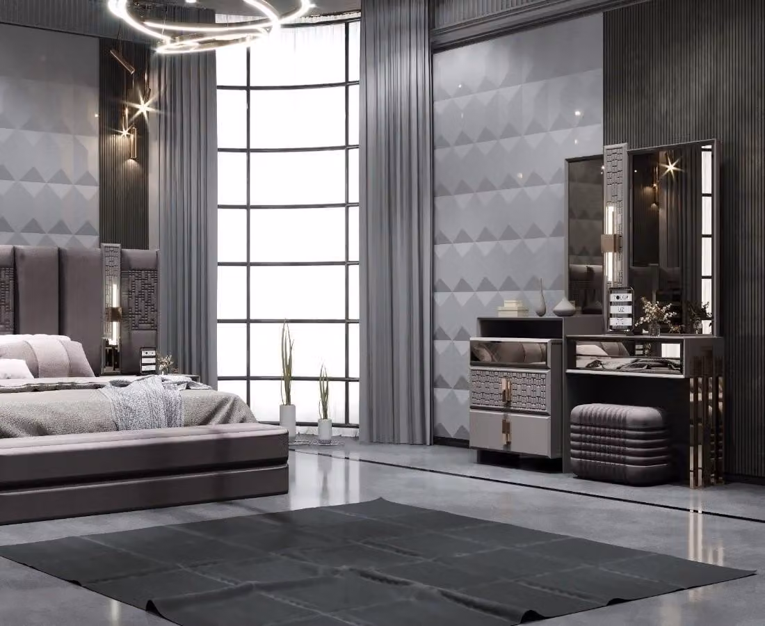 Moderna toletta con specchio dal raffinato design grigio