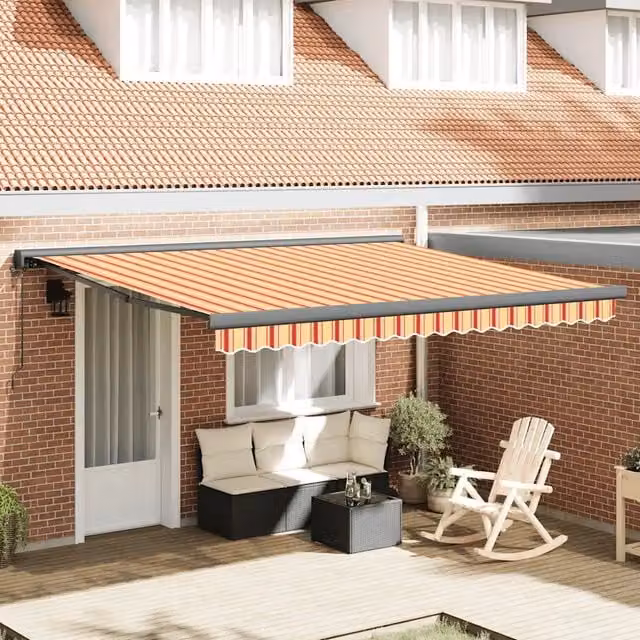 Tenda Retrattile Videx con Motore, Gialla, Bianca e Nera in Poliestere e Alluminio, L: 450 cm, P: 300 cm