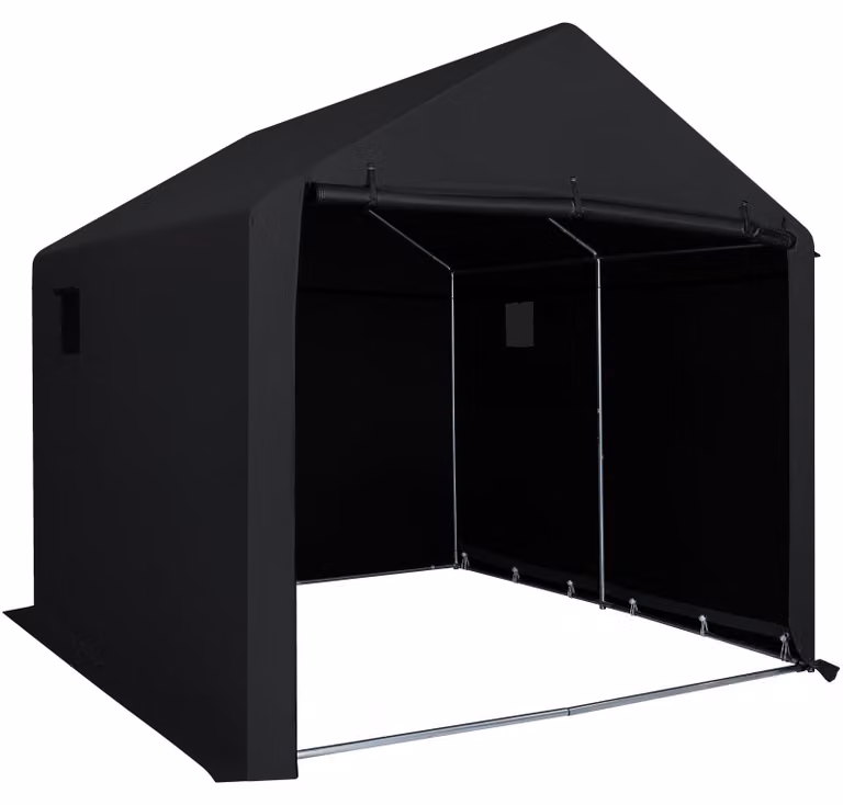 COSTWAY, garage per biciclette impermeabile, capanno per attrezzi con porta a rullo e cerniera, 2 finestre e struttura in metallo, tenda per lo stoccaggio di utensili, dimensioni 210x238x211 cm