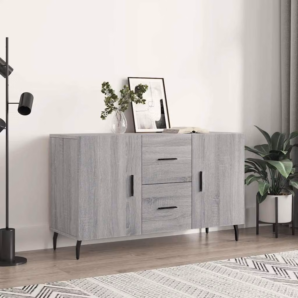 Credenza moderna vidaXL in legno multistrato e metallo, Grigio Sonoma, L: 100 cm, P: 36 cm, H: 60 cm
