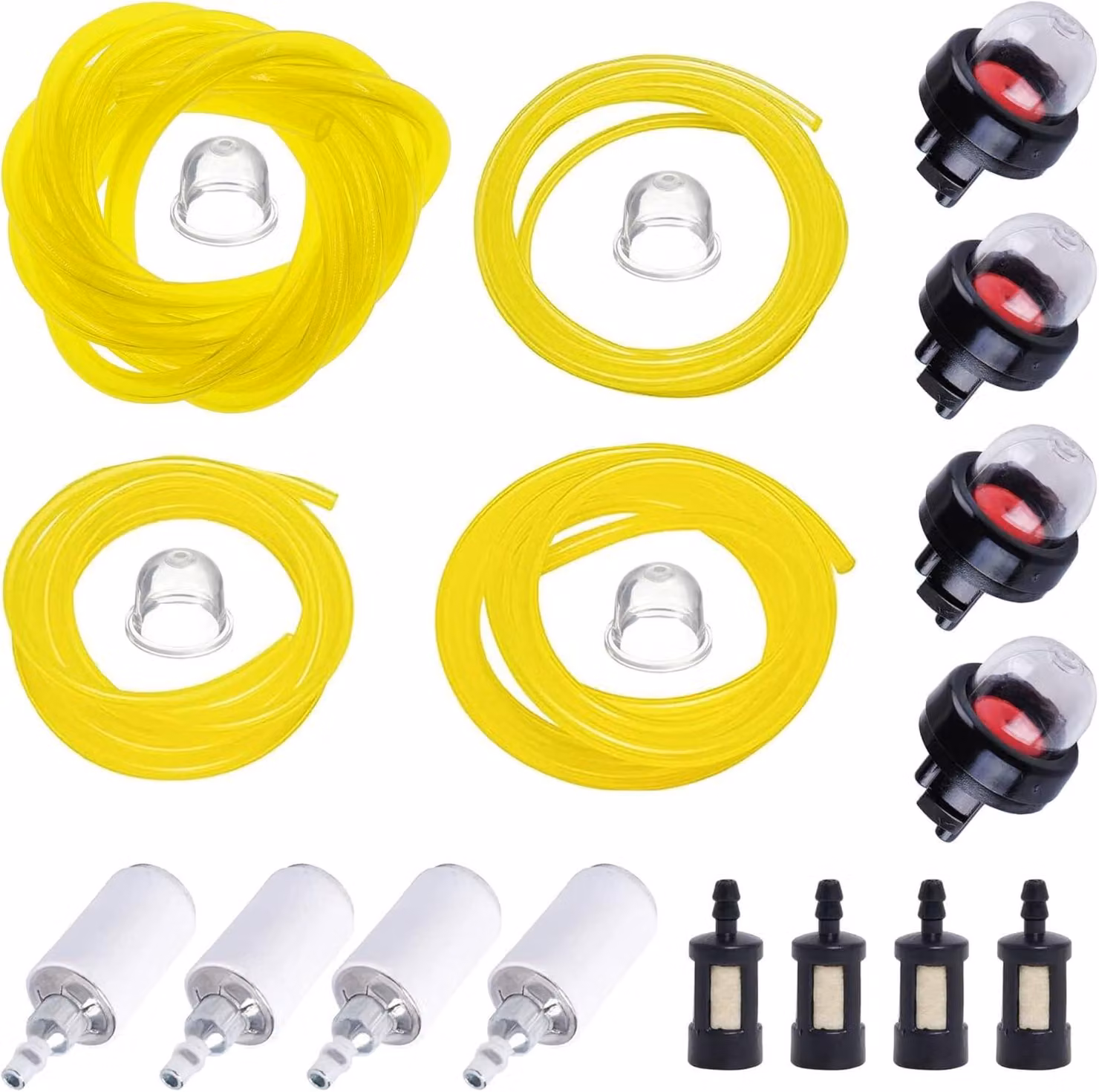 Set composto da 4 valvole per carburante, un filtro del carburante e una pompa di avviamento, con diverse misure di tubi, per attrezzature da giardino