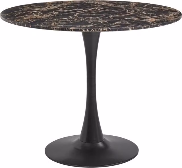 Tavolo da pranzo tondo BELIANI in stile industriale con piano effetto marmo nero e base in metallo nero, Diametro: 90 cm, Altezza: 74 cm – 1