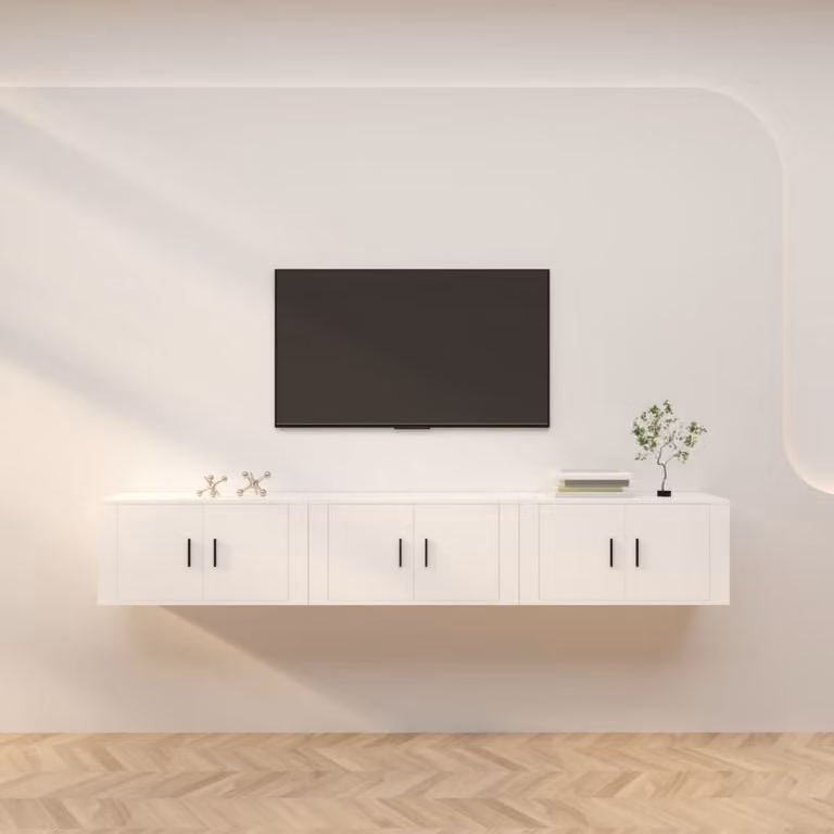 Set di 3 mobili porta TV da parete vidaXL in legno MDF bianco, L 80 cm x P 34,5 cm x H 40 cm
