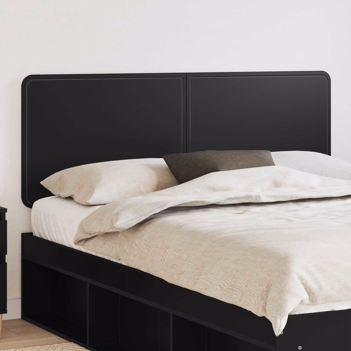 Testiera per letto moderna vidaXL in legno ingegnerizzato nero con scomparti laterali