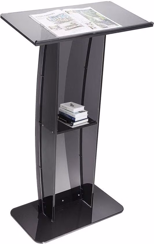 Tavolo in acrilico, 119 cm - Tavolo trasparente con vano contenitore, nero, ideale per chiese e uffici
