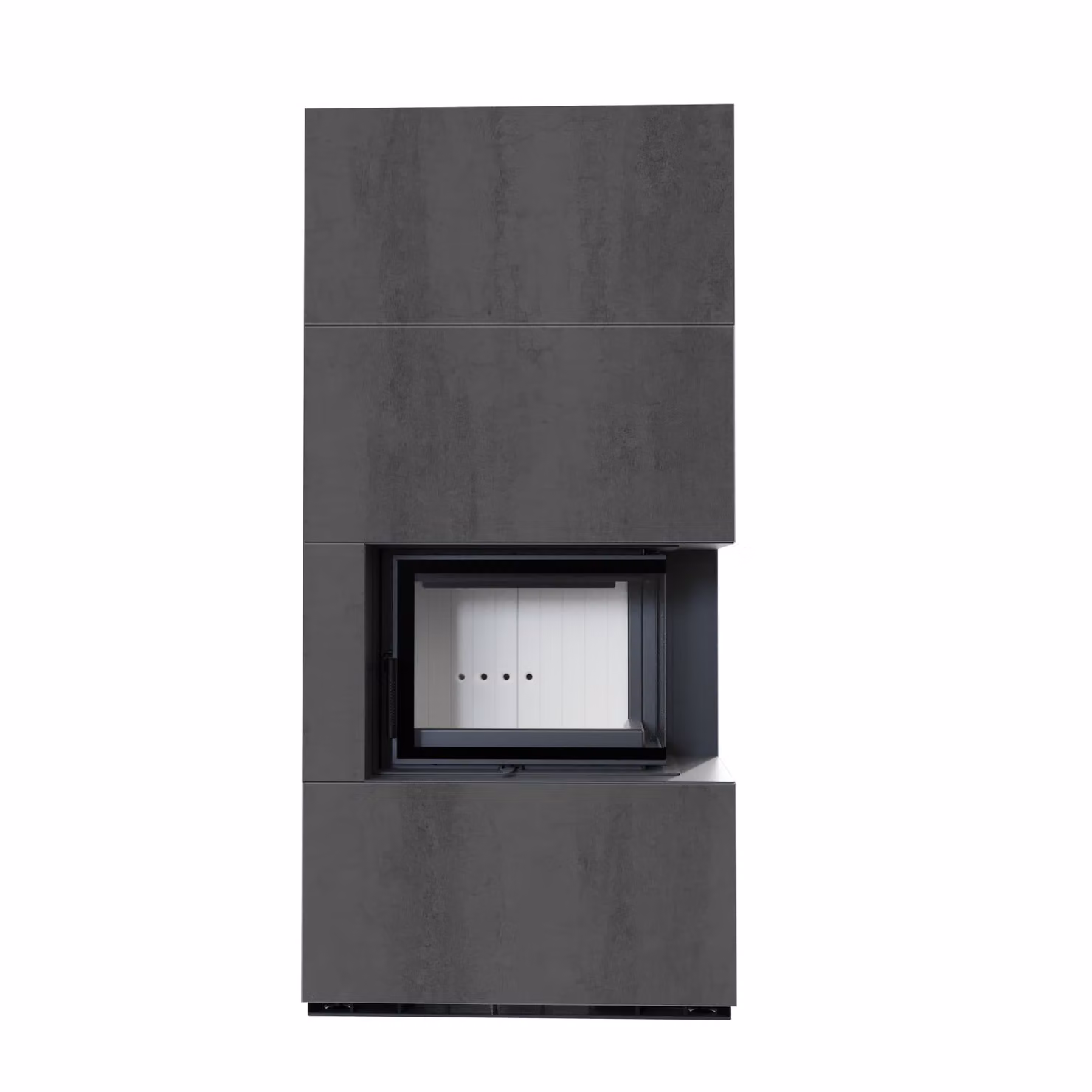 Kit camino KRATKI FLOKI BOX destro 8 kW Ø 160 quarzo sinterizzato NATURALI PIETRA DI SAVOIA ANTRANCITE BOCCIARDATA