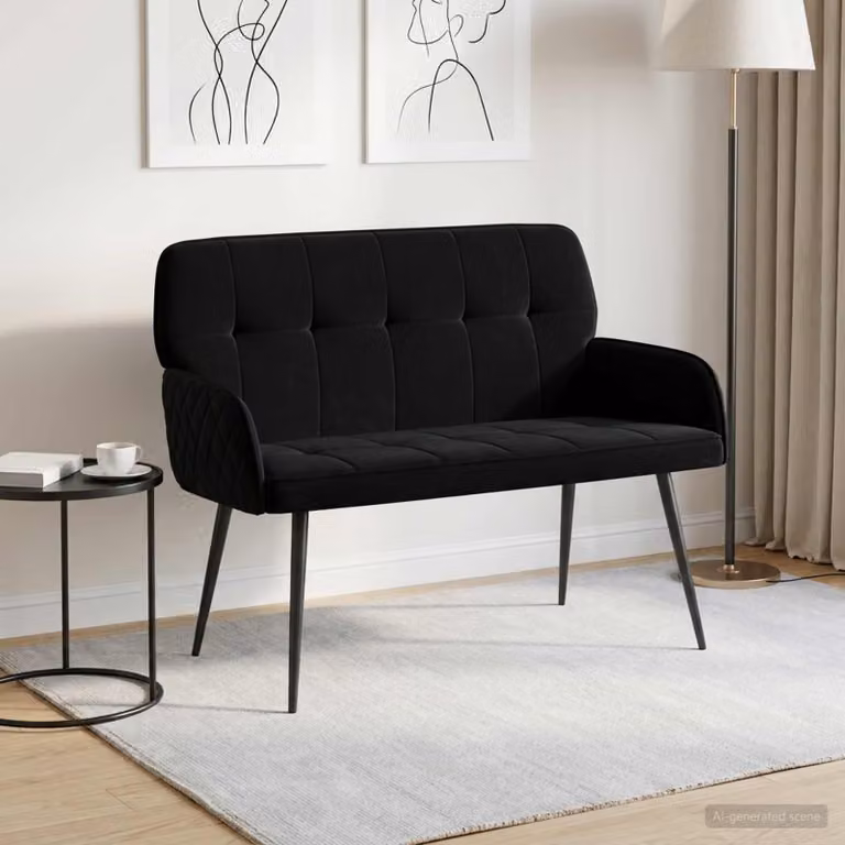 Divano a 2 posti vidaXL in velluto nero con gambe in metallo e design moderno per soggiorno o camera da letto L: 115 cm, P: 86 cm, H: 58 cm