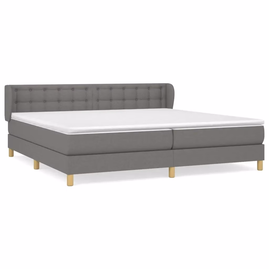 vidaXL Giroletto a Molle Ibrido con Materasso in Tessuto Grigio e Bianco L/P/H: 200 x 200 x 88 cm – 2