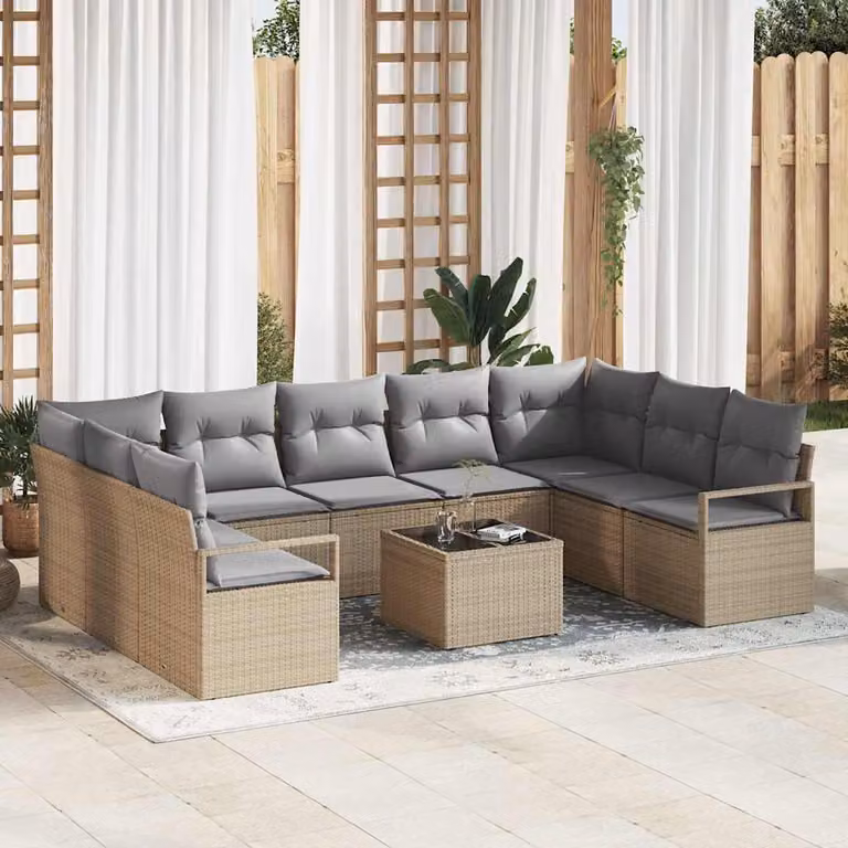 Maison Exclusive - Set di divani da salotto, 10 pezzi, color beige [Materiale sintetico]: rattan sintetico