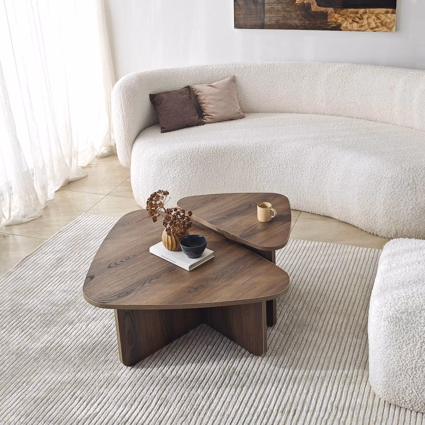 Skye Decor, set di tavolini da caffè (2 pezzi), noce, 90 x 35 x 60 cm e 60 x 40 x 40 cm | Pannello truciolare rivestito al 100% in melamina, spessore 18 mm | Design moderno per interni eleganti.
