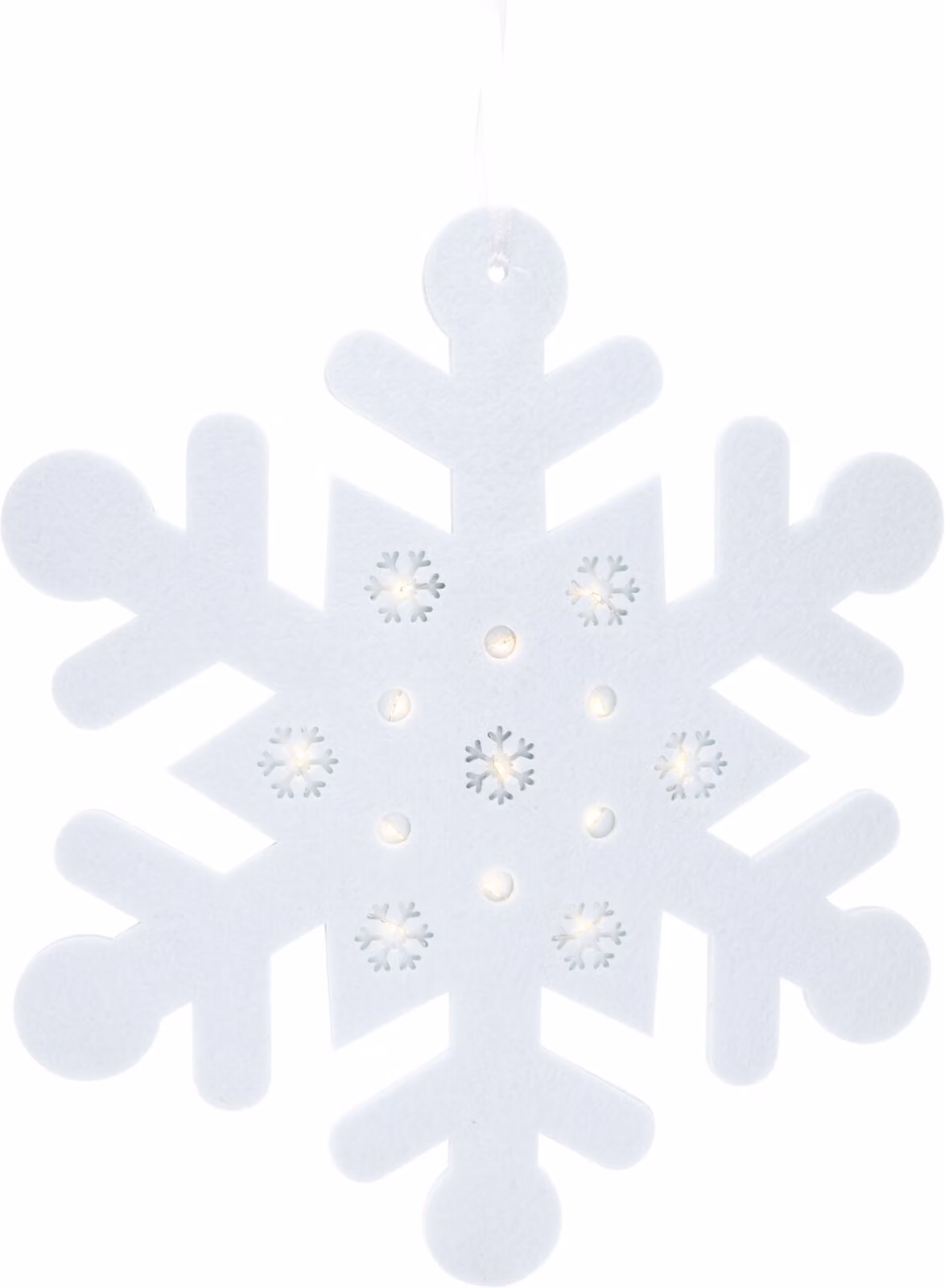 Fiocco di neve LED HANGDECO, 35 cm, feltro, bianco