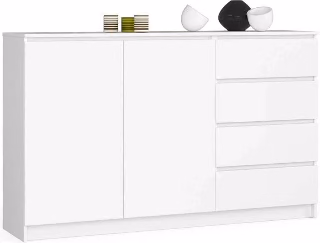 Cassettiera AKORD K013 Cassettiera Bianca 160 cm 2 ante 4 cassetti 160x40x99 cm