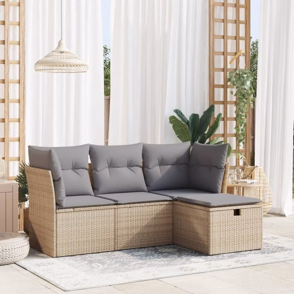 Maison Exclusive - Set Divano da Giardino 4 pz con Cuscini Beige in Polyrattan