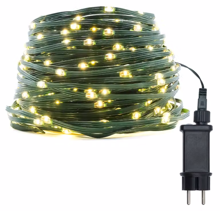 Catena luminosa a LED, 60 metri, 600 LED bianco caldo, grado di protezione IP44, 8 modalità