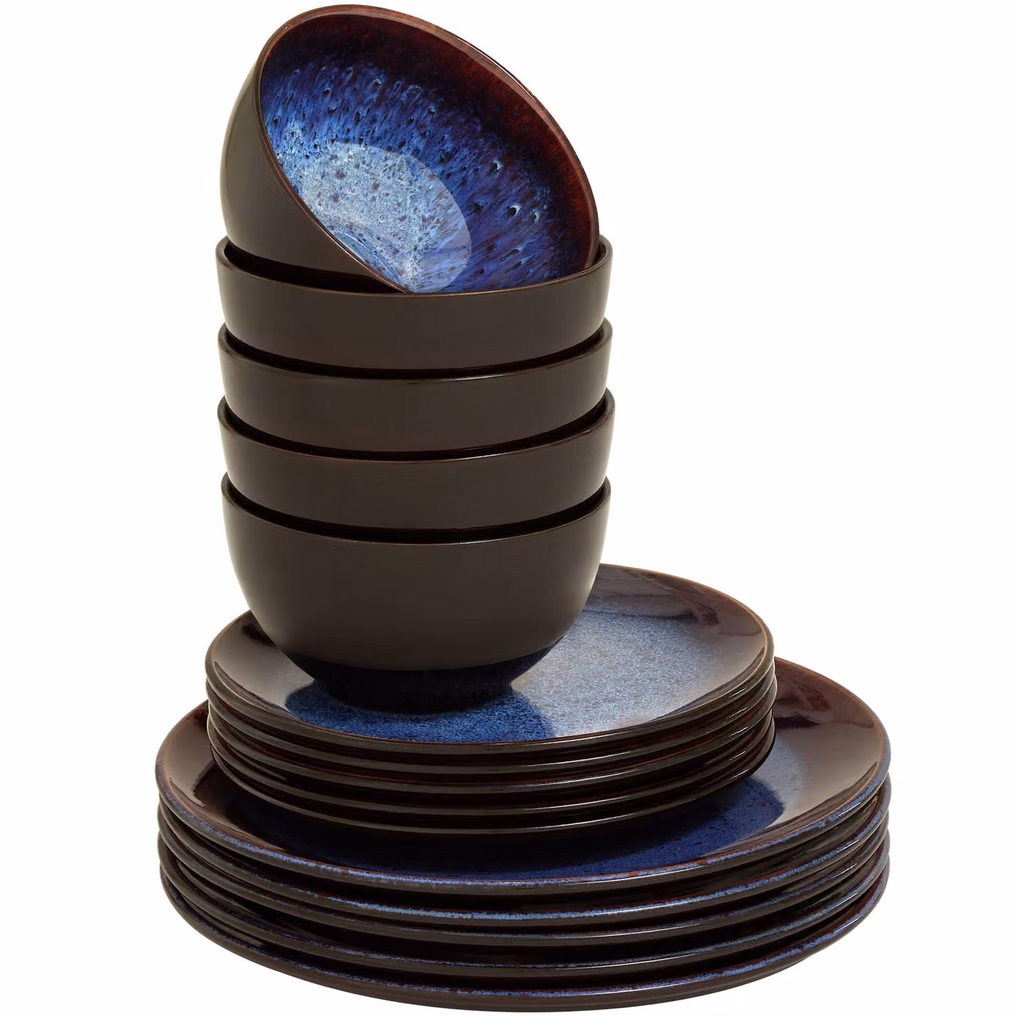 Servizio da cena Mare tectake in ceramica e gres, 24 pezzi per 6 persone, blu e marrone – 1