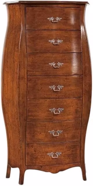 Cassettiera bombata classica con 7 cassetti Mobili 2G in legno noce, L: 73 cm, P: 37 cm, H: 141 cm – 4