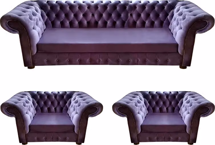 Wohnzimmer Set 3tlg 2x Sessel Modern Sofa Dreisitze Couch Chesterfield Lila