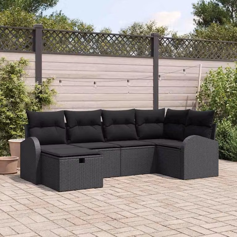 Maison Exclusive - Set da giardino composto da 6 pezzi, divano in rattan sintetico nero