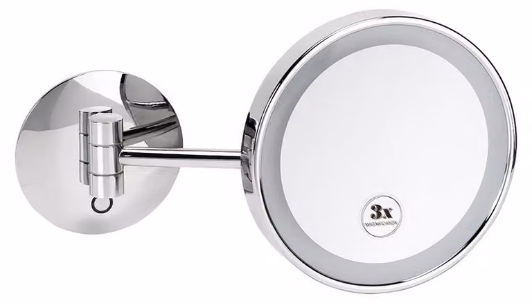 Specchio cosmetico Bemeta con illuminazione a LED, diametro 200 mm, ingrandimento 3x, cromato.