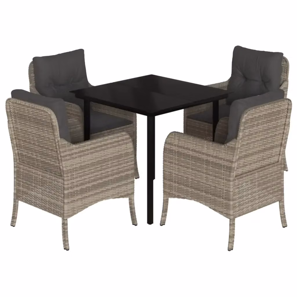 Set Pranzo da Giardino vidaXL in Polyrattan con Tavolo in Vetro e 5 Sedute con Cuscini Grigio Antracite – 2