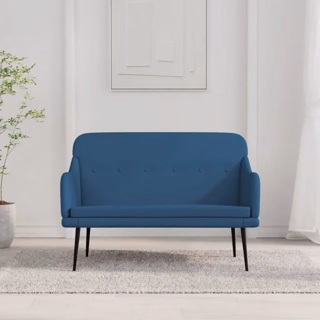 Panca blu moderna vidaXL con braccioli in tessuto e struttura in metallo e MDF L: 110 cm, P: 76 cm, H: 80 cm